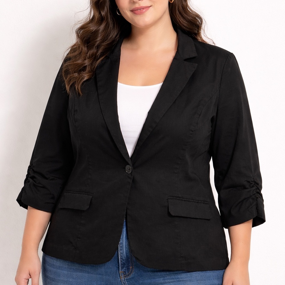 torrid Black Single-Button 3/4 Ruched-Sleeve Blazer 16